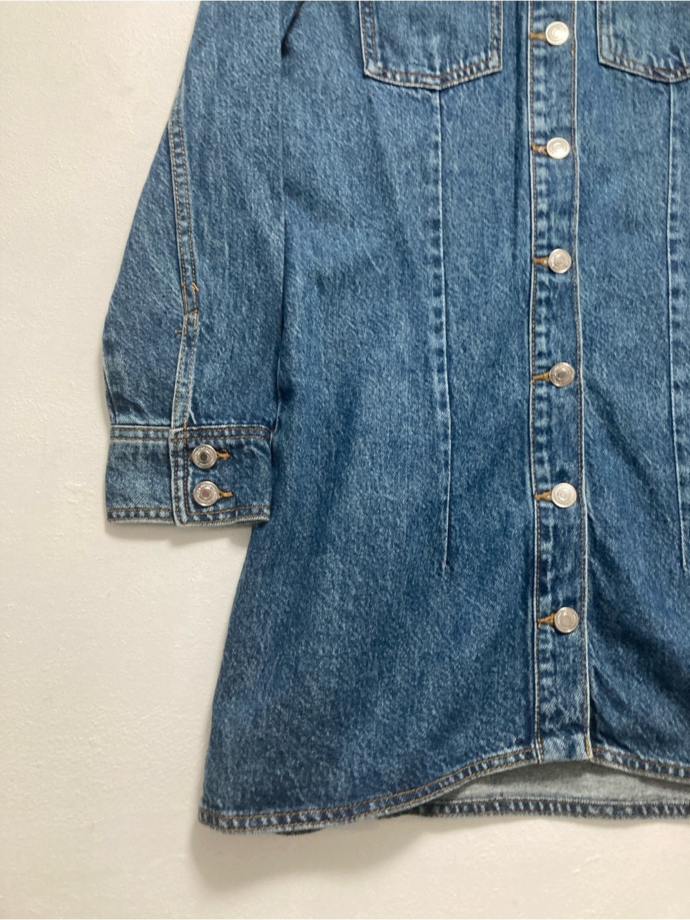 Zara Denim Mini Dress Demin Shirt Dress Size M 100% Cotton Western Y2K Blue - Picture 2 of 16